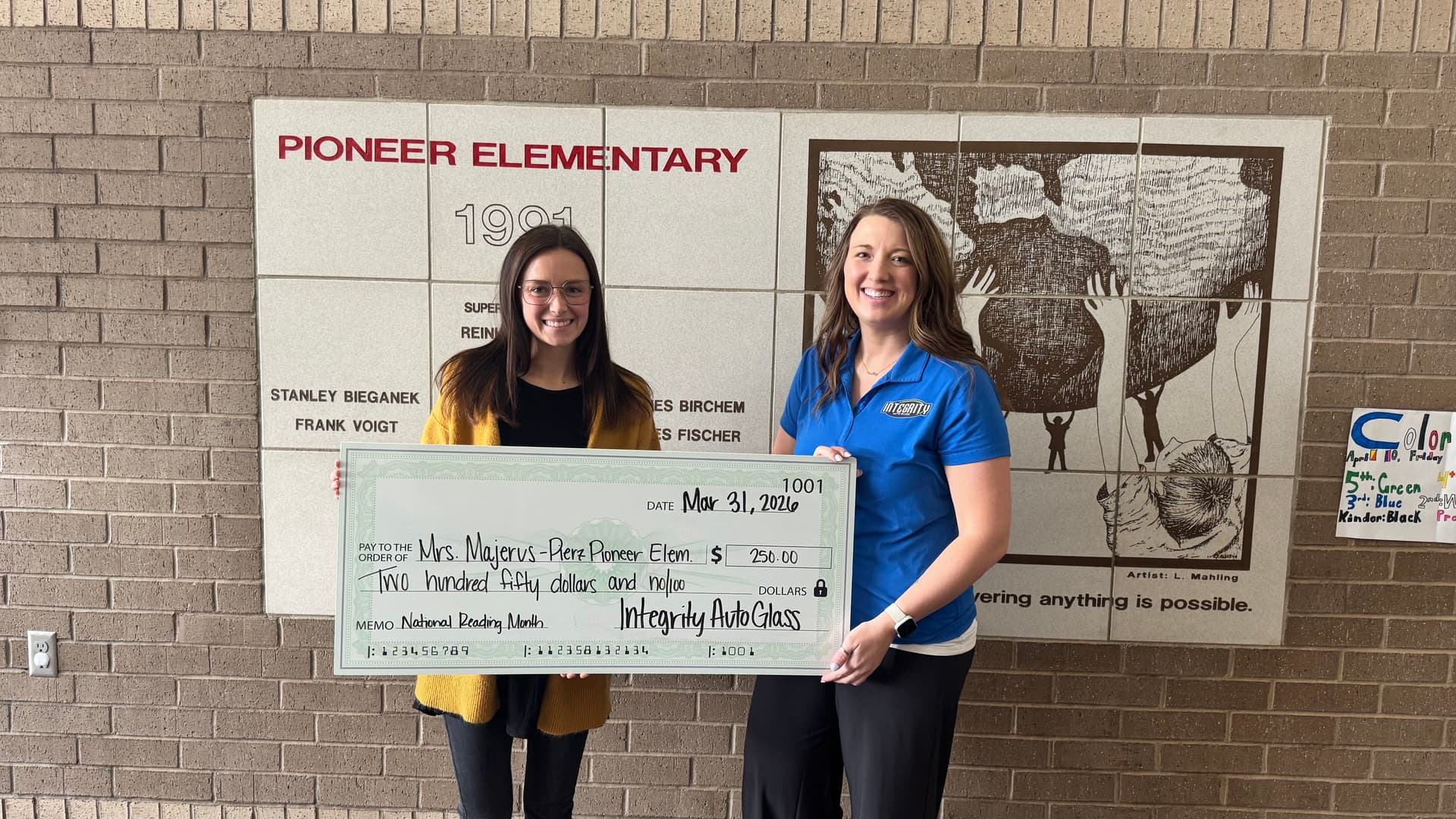 Gallery photos for Integrity Auto Glass Donates $1,000 to Local Classrooms for Reading Month: Image #2